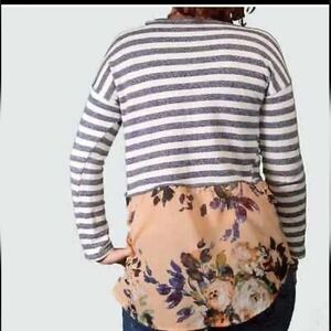 Anthropologie Striped Floral Blouse Top